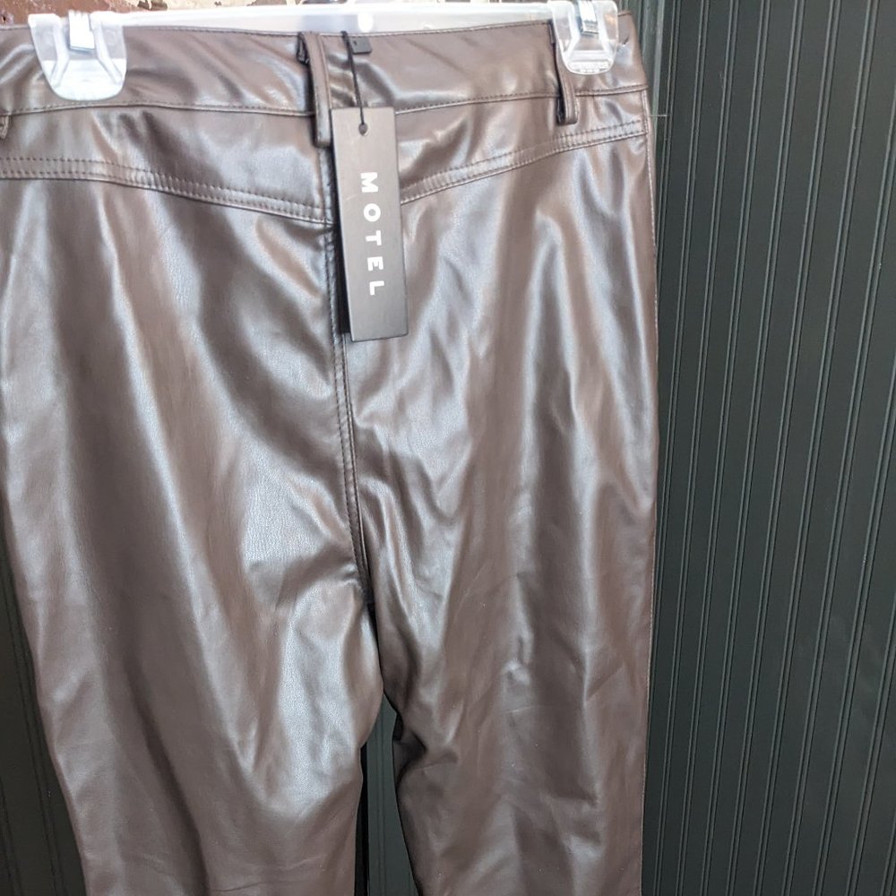 Chocolate Brown Faux Leather Motel Wide-Leg Pants, S, NWT
